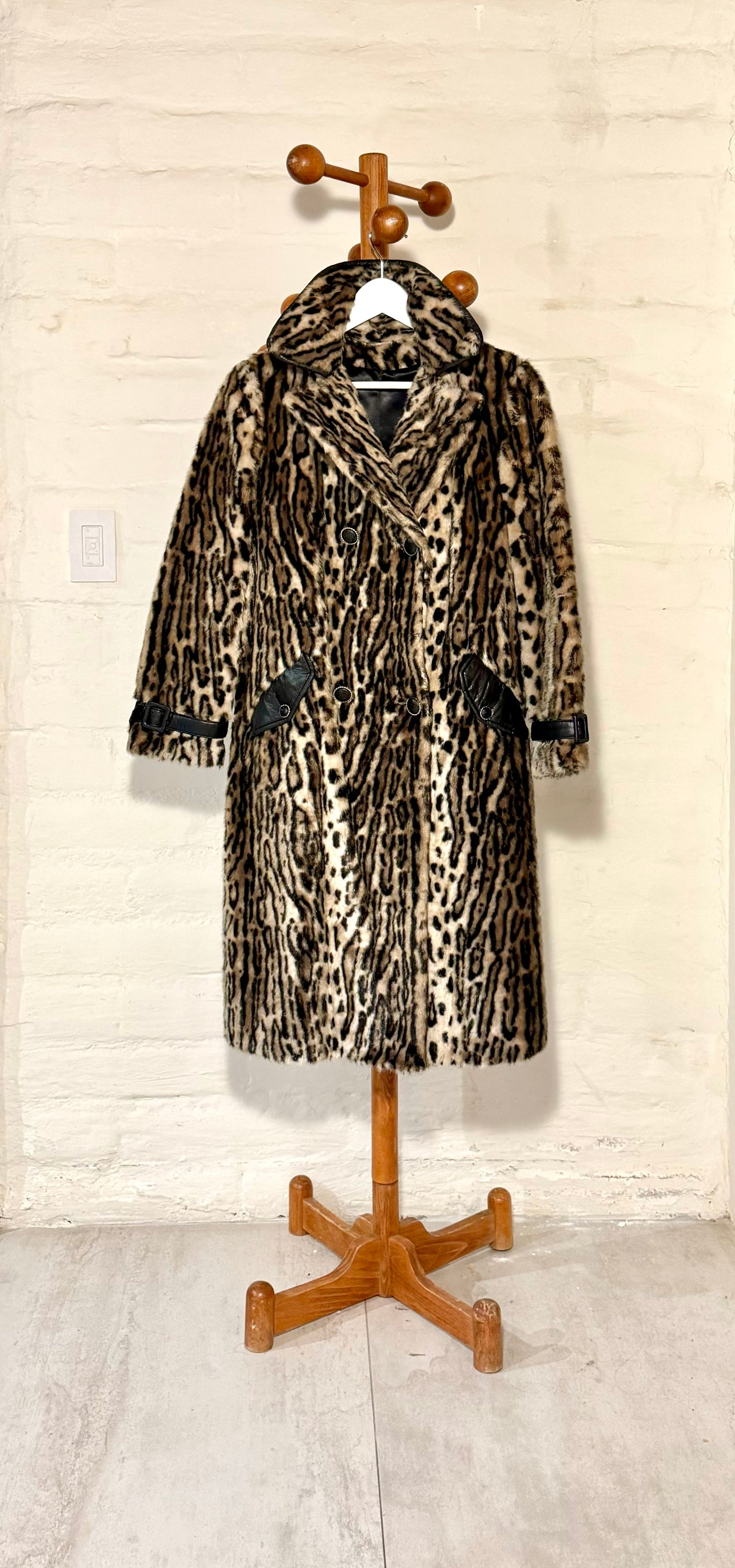 Vintage Faux Leopard Knee Length Coat