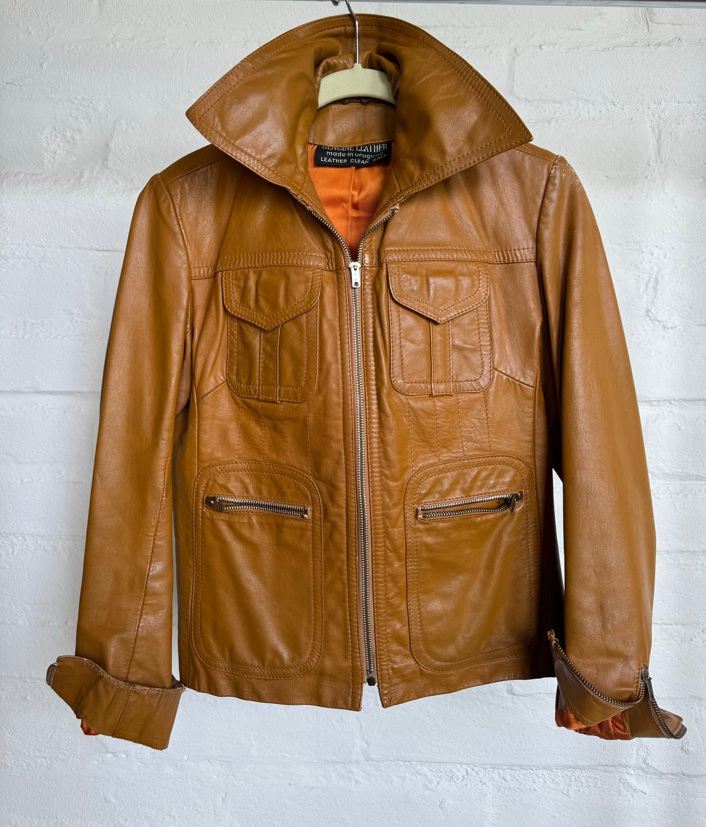 Genuine leather tan 1960s moto jacket