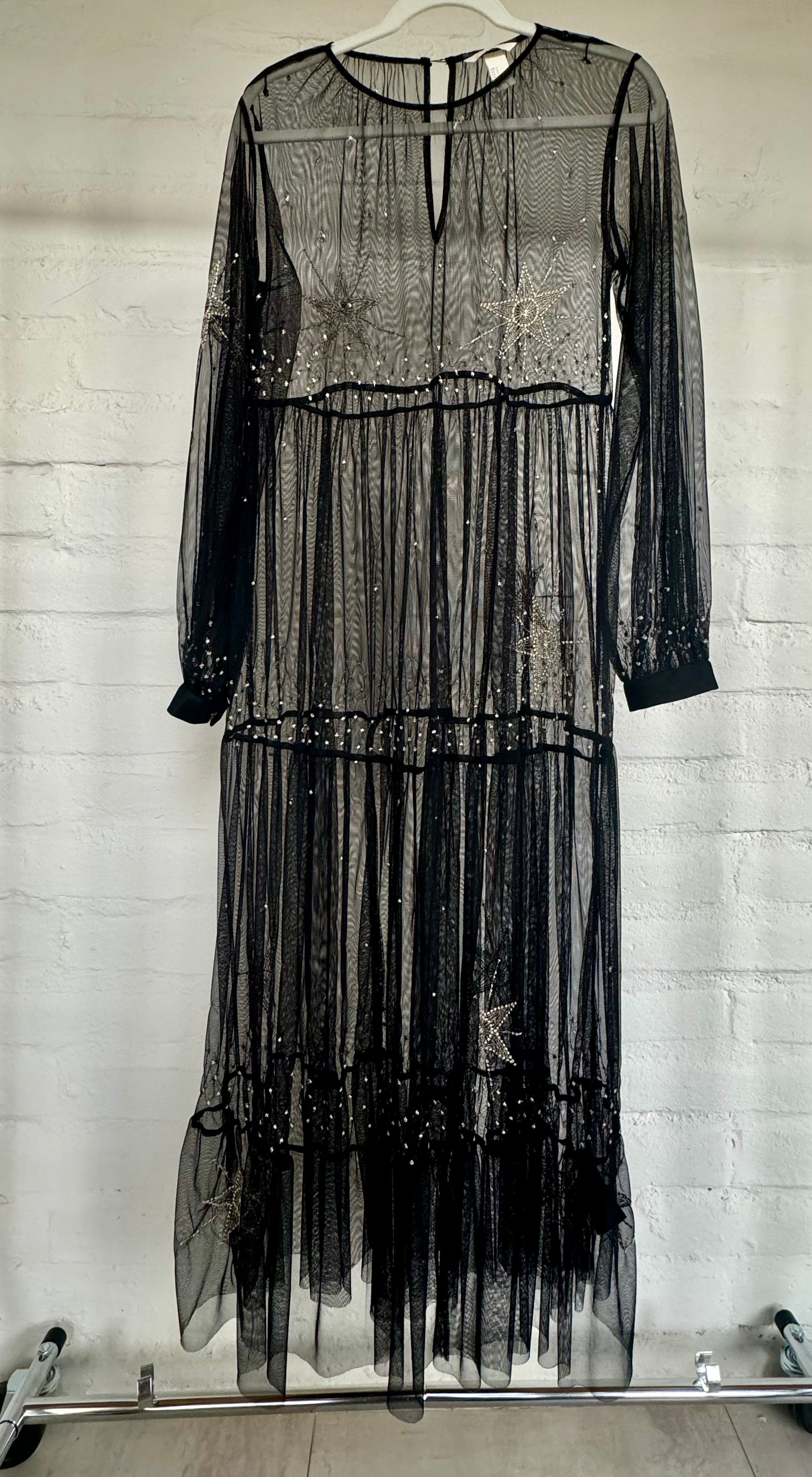 black sheer festival dress Miss Selfridge festival sheer mesh embroidered midi dress in black