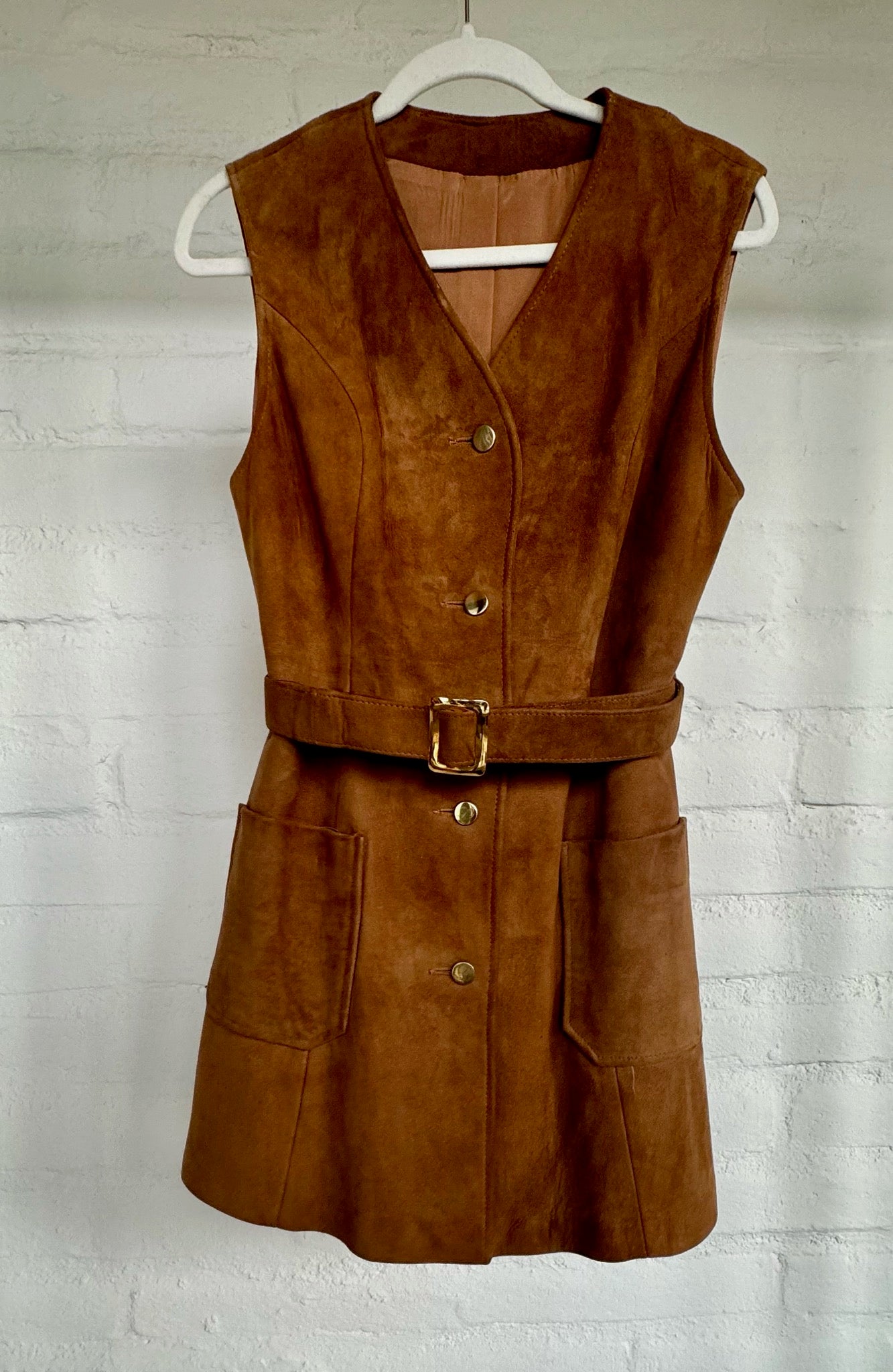 Genuine suede vest dress with suede belt