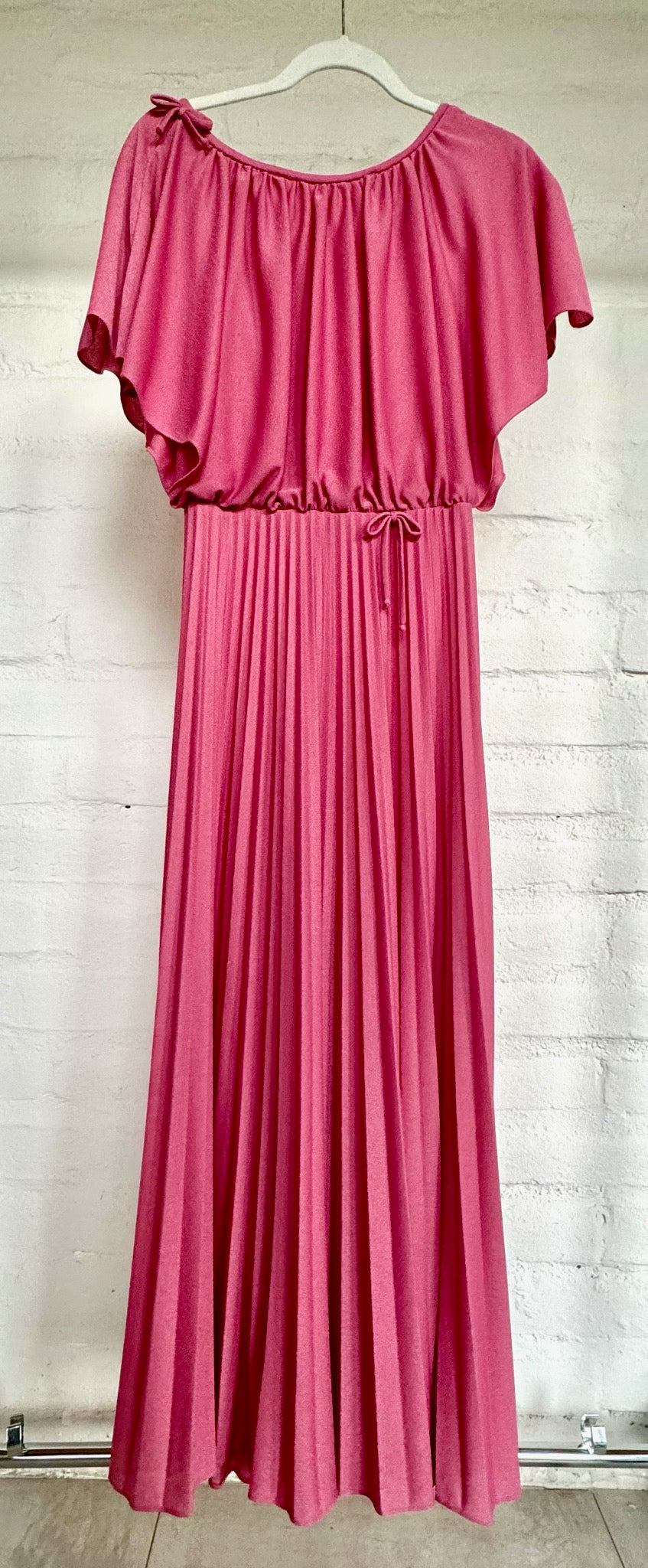 1970s pink knife pleat, disco gown