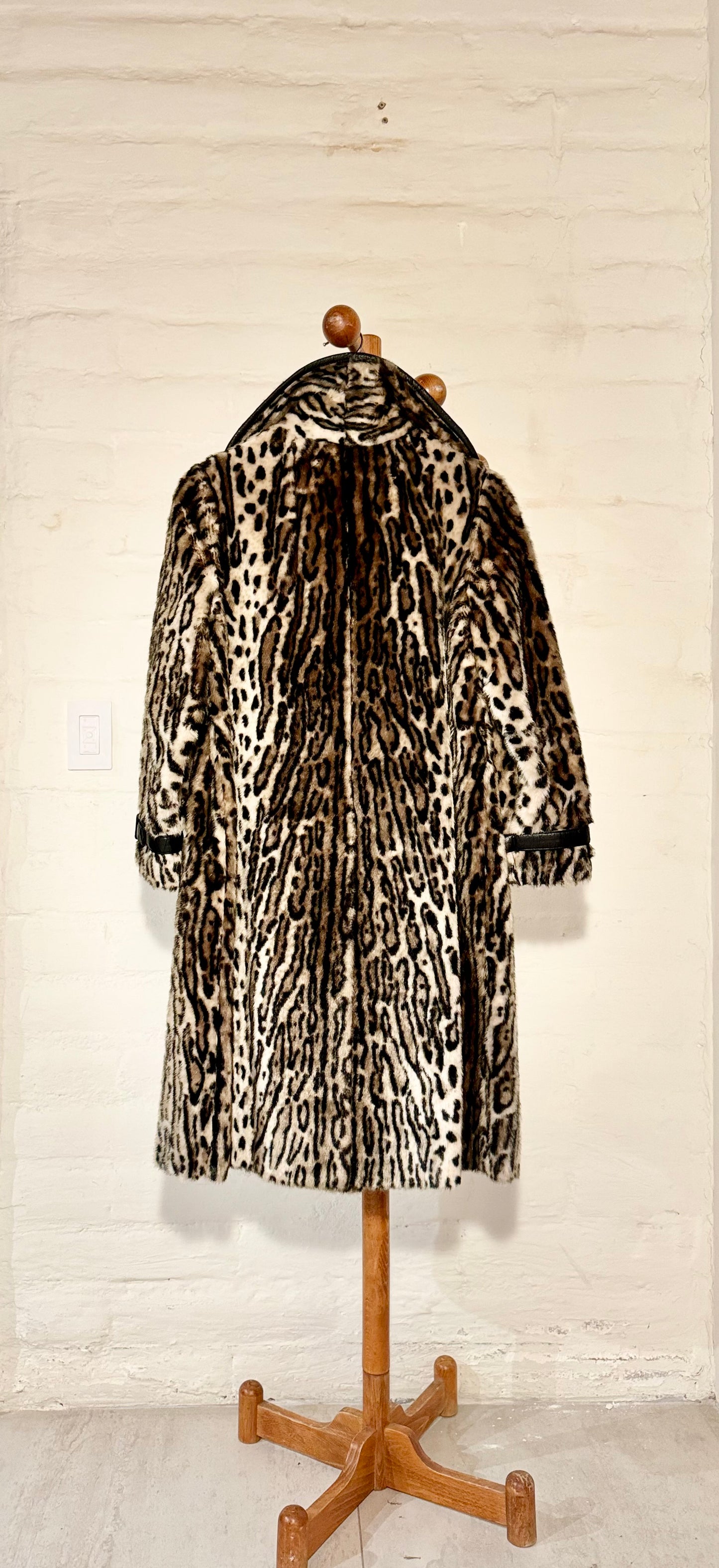Vintage Faux Leopard Knee Length Coat