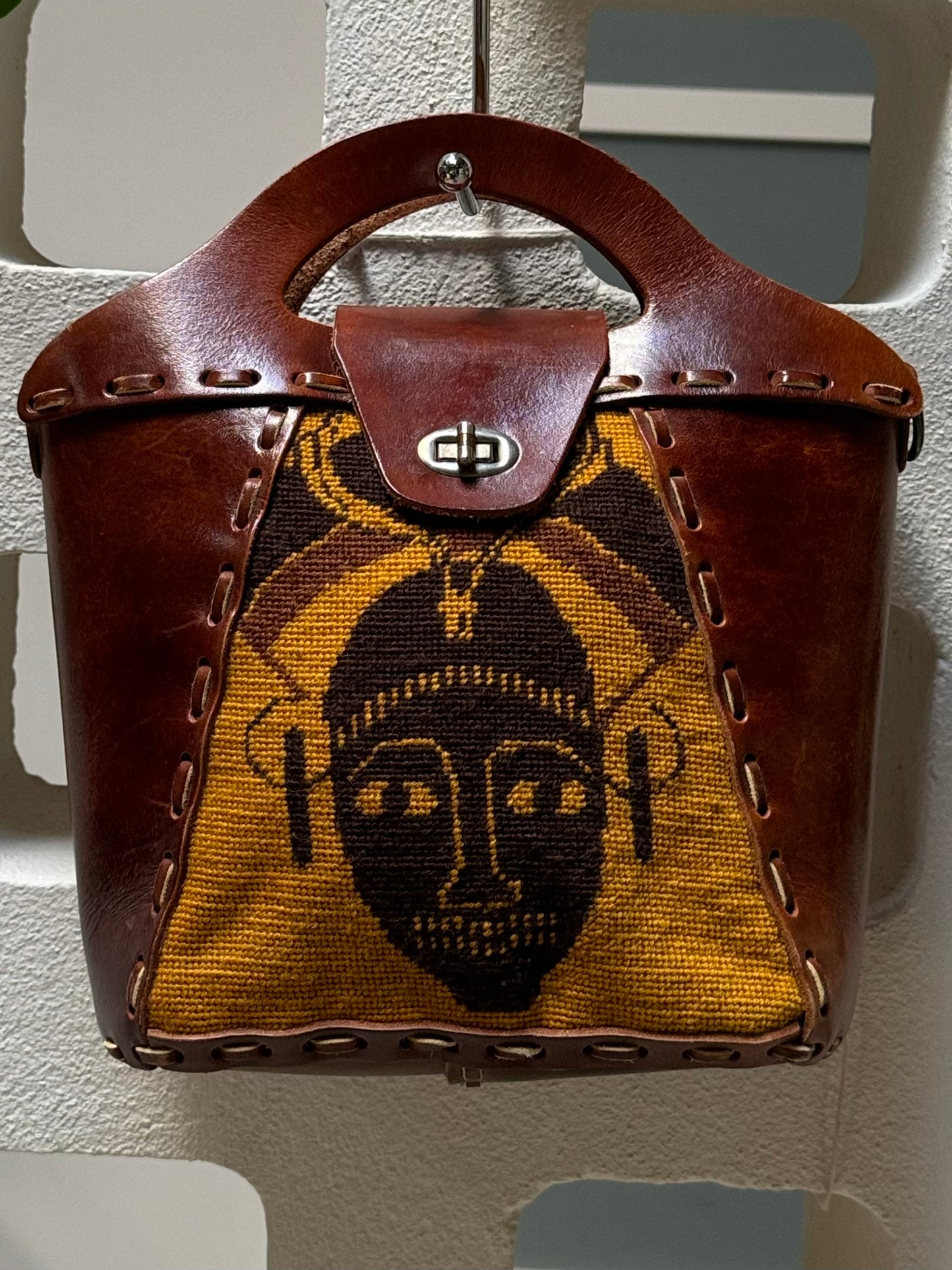 Bohemian Cross Body Hand Bag With 2 Tribal Needlepoint Motifs