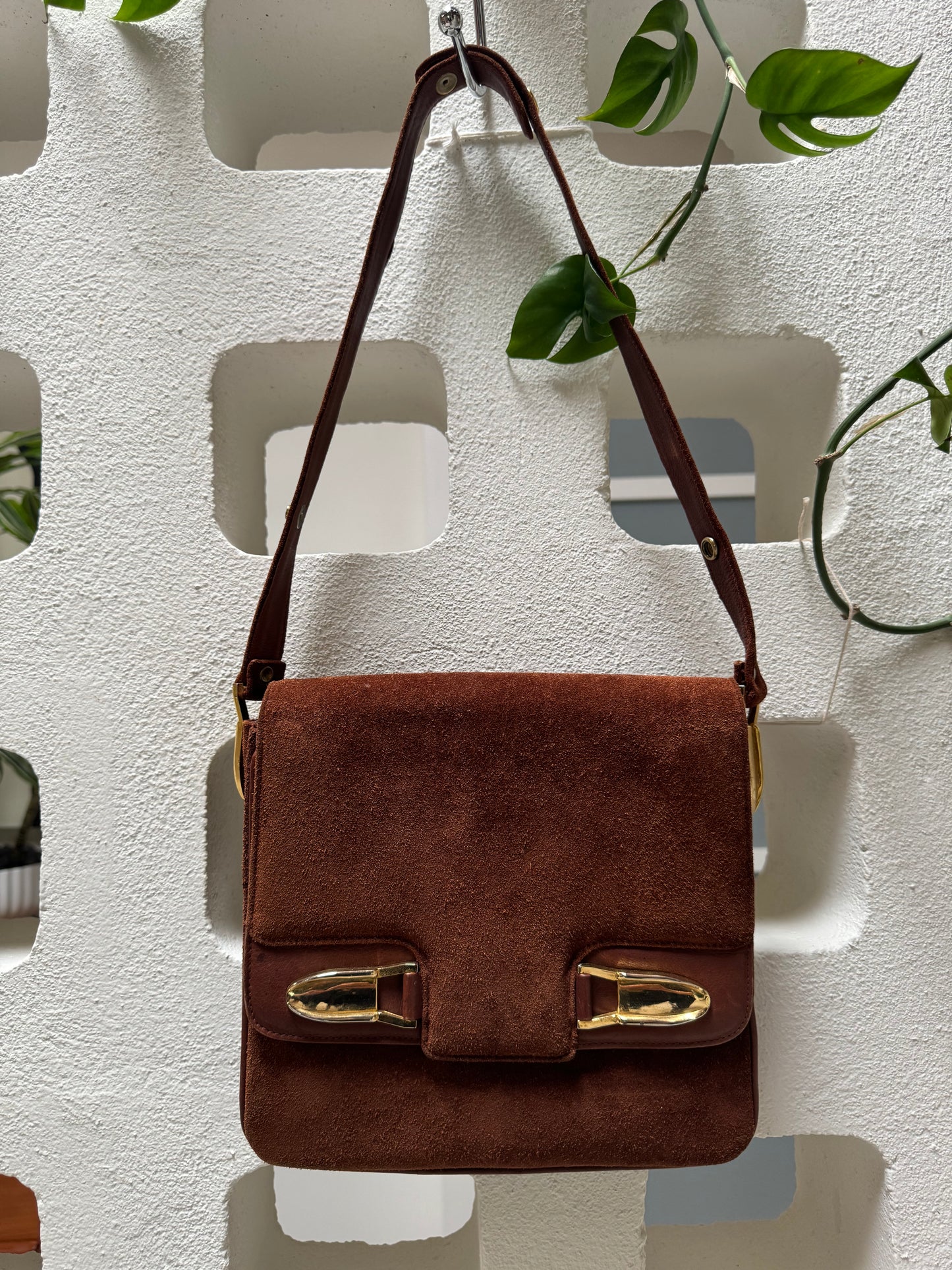 Vintage Boho Suede Shoulder Bag In The Manner Of Gucci Brev Mod