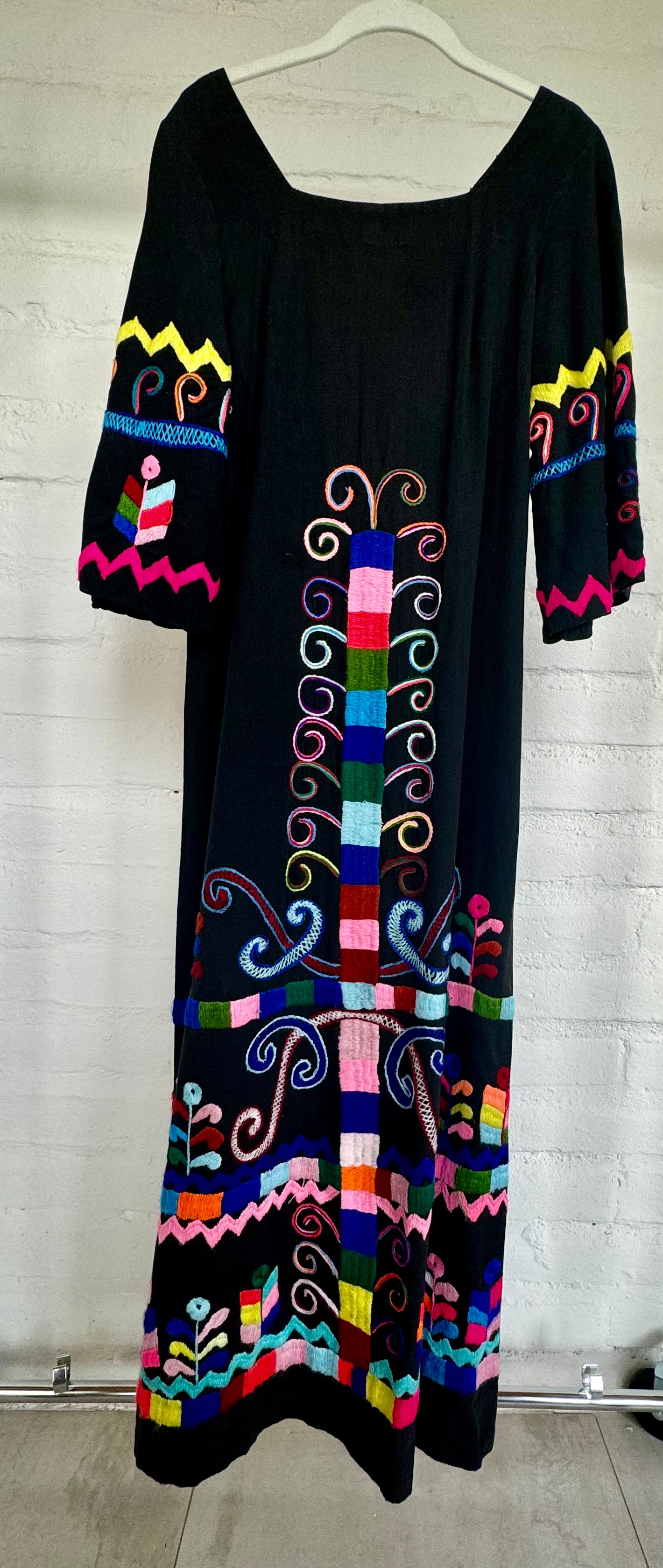 Mexican embroidered caftan with vented underarms priced accordingly